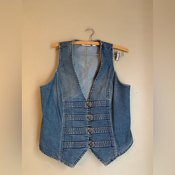 Chico’s Platinum Denim Vest button front jean size 1 - Picture 1 of 9